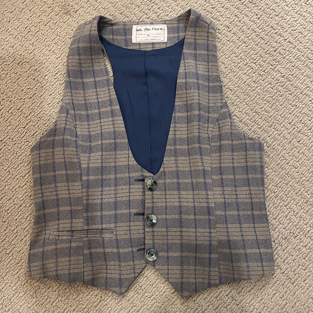 We The Free Checkered Vest in Blue and Brown